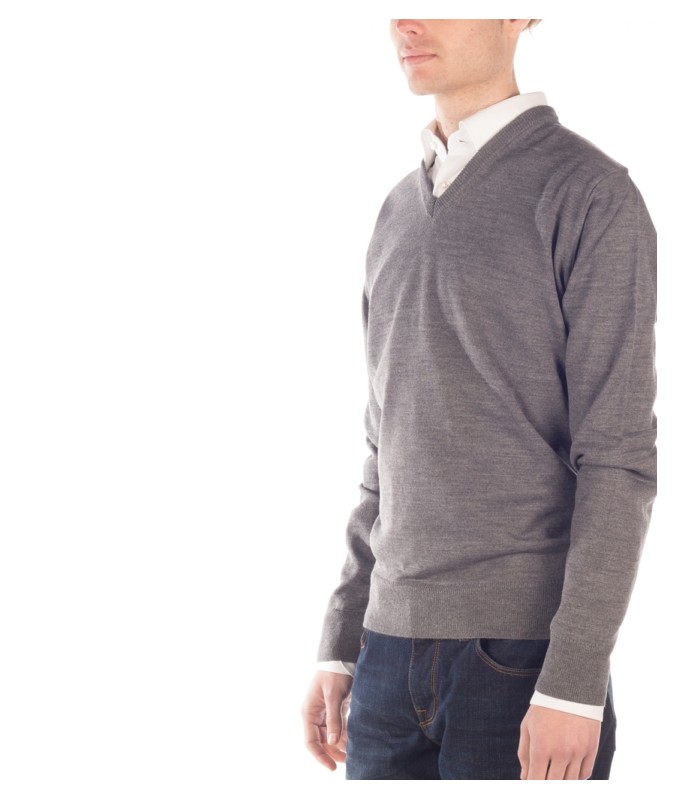 SUETER CUELLO PICO MEZCLA LANA MERINO GRIS MEDIO