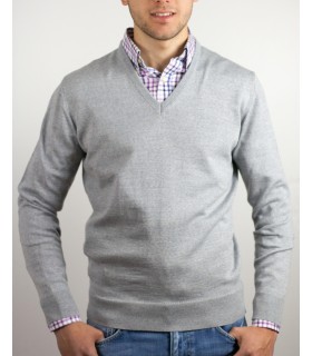 Compra marca SUETER CUELLO PICO MEZCLA LANA MERINO GRIS CLARO en Knitewearstor - Textiles Campillo
