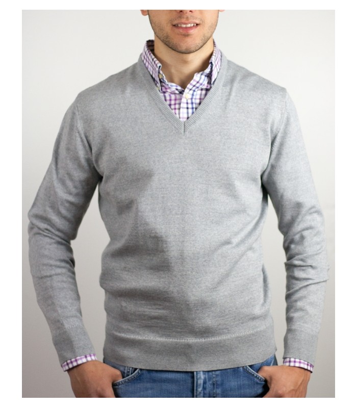 SUETER CUELLO PICO MEZCLA LANA MERINO GRIS CLARO