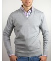 SUETER CUELLO PICO MEZCLA LANA MERINO GRIS CLARO