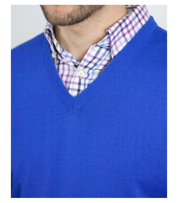 SUETER CUELLO PICO MEZCLA LANA MERINO AZUL