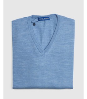 SUETER CUELLO PICO MEZCLA LANA MERINO CELESTE