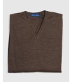 V-NECK SWEATER MERINO WOOL BLEND LIGHT BROWN