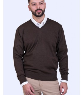 Compra marca SUETER CUELLO PICO MEZCLA LANA MERINO MARRON CHOCOLATE en Knitewearstor - Textiles Campillo