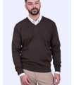 SUETER CUELLO PICO MEZCLA LANA MERINO MARRON CHOCOLATE