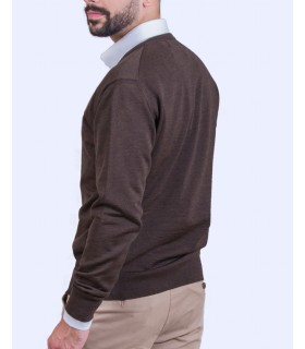 SUETER CUELLO PICO MEZCLA LANA MERINO MARRON CHOCOLATE
