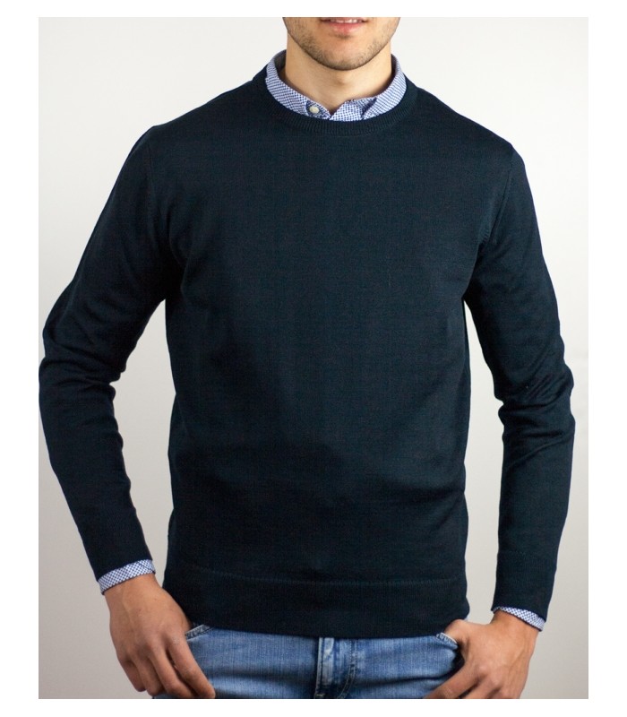 SUETER CUELLO REDONDO MEZCLA LANA MERINO AZUL MARINO