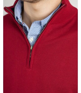 ZIP SWEATER MERINO WOOL BLEND DARK RED