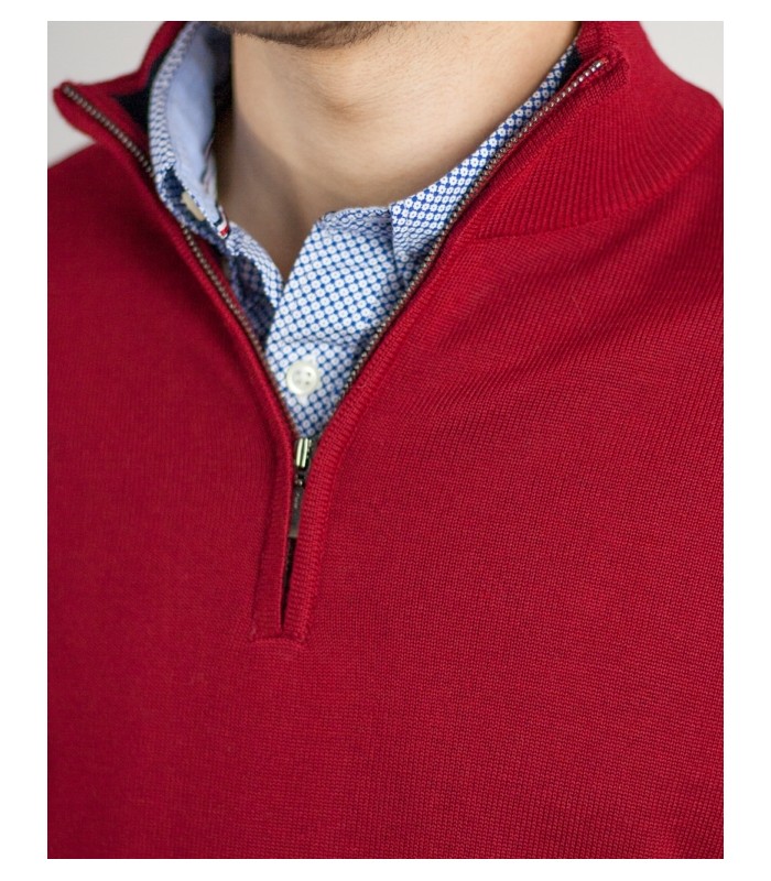 SUETER CREMALLERA MEZCLA LANA MERINO ROJO OSCURO