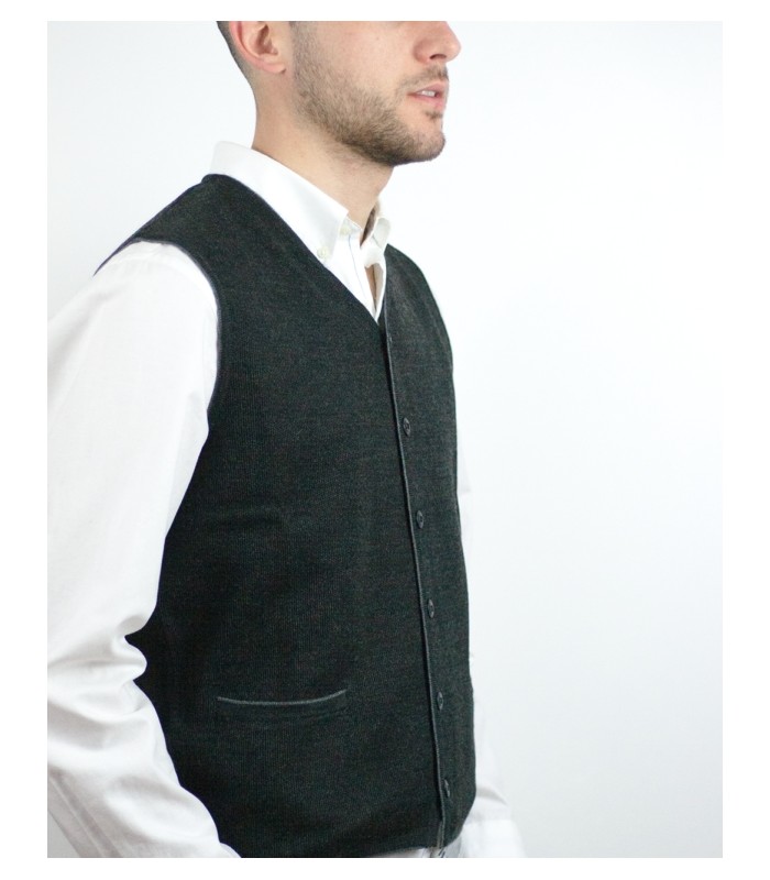 CHALECO BOTONES MEZCLA LANA MERINO GRIS OSCURO