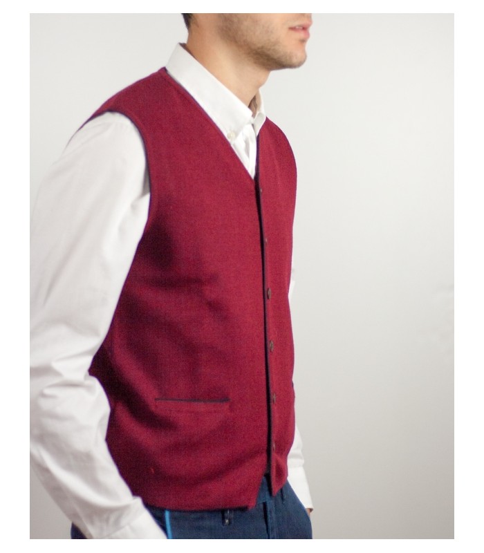 CHALECO BOTONES MEZCLA LANA MERINO GRANATE