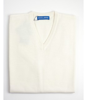 Compra marca CHALECO CUELLO PICO MEZCLA LANA MERINO BLANCO en Knitewearstor - Textiles Campillo
