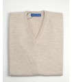 CHALECO CUELLO PICO MEZCLA LANA MERINO PIEDRA