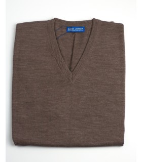 Compra marca CHALECO CUELLO PICO MEZCLA LANA MERINO MARRON CLARO en Knitewearstor - Textiles Campillo