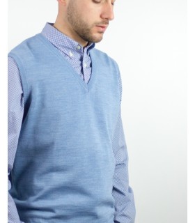 Compra marca CHALECO CUELLO PICO MEZCLA LANA MERINO CELESTE en Knitewearstor - Textiles Campillo