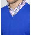 CHALECO CUELLO PICO MEZCLA LANA MERINO  AZUL