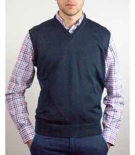 Compra marca CHALECO CUELLO PICO MEZCLA LANA MERINO AZUL MARINO en Knitewearstor - Textiles Campillo