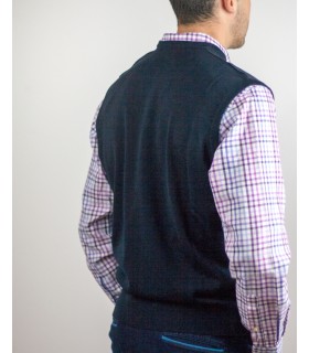 CHALECO CUELLO PICO MEZCLA LANA MERINO AZUL MARINO