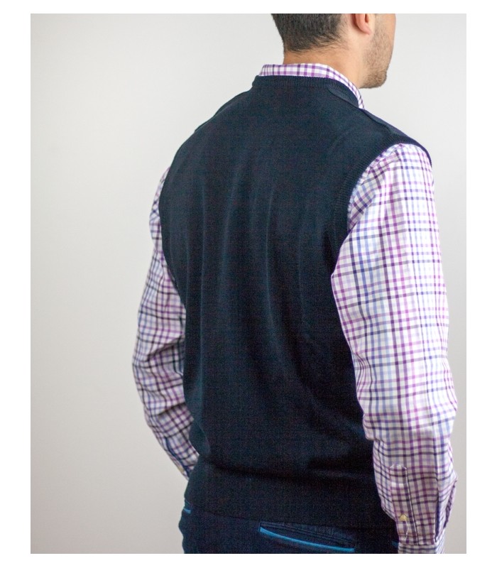 CHALECO CUELLO PICO MEZCLA LANA MERINO AZUL MARINO