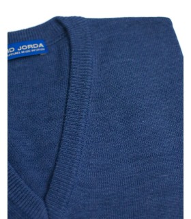 Compra marca CHALECO CUELLO PICO MEZCLA LANA MERINO AZUL INDIGO en Knitewearstor - Textiles Campillo