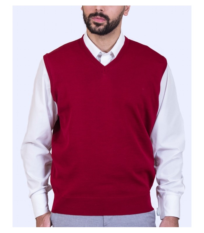 CHALECO CUELLO PICO MEZCLA LANA MERINO ROJO OSCURO