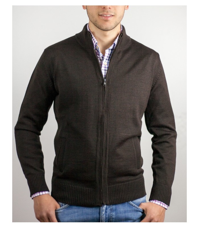 CHAQUETA MEZCLA LANA MERINO MARRON CHOCOLATE