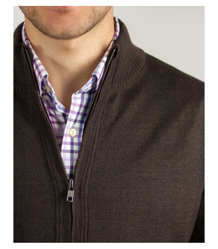 CHAQUETA MEZCLA LANA MERINO MARRON CHOCOLATE