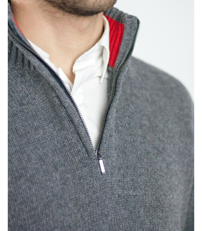 SUETER GRUESO CREMALLERA MEZCLA LAMBSWOOL GRIS MEDIO