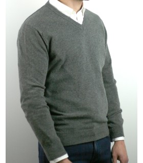GREY V-NECK SWEATER BLEND LAMBSWOOL