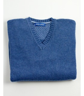 Compra marca SUÉTER GRUESO PICO MEZCLA LAMBSWOOL AZUL INDIGO en Knitewearstor - Textiles Campillo