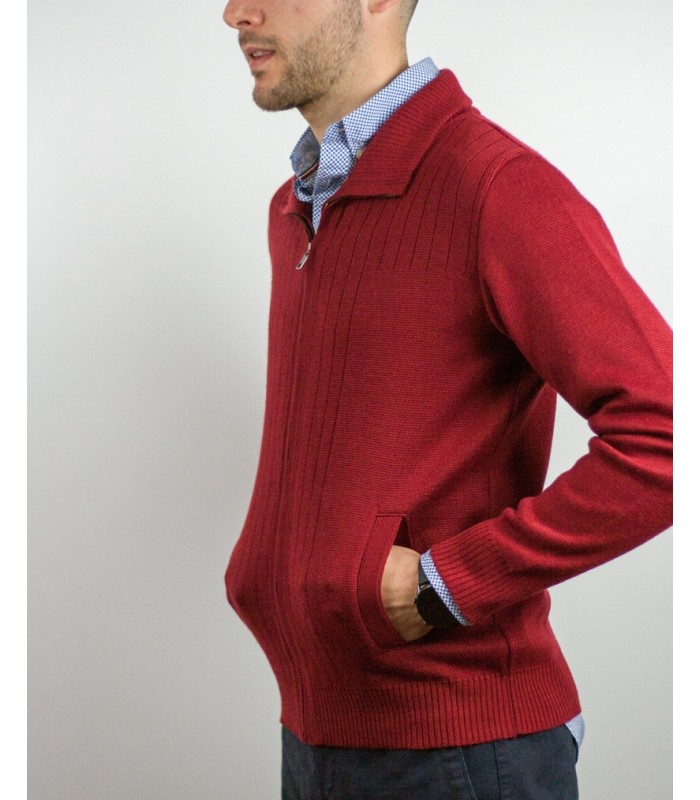 CHAQUETA MEZCLA DE LANA MERINO COLOR  ROJO OSCURO
