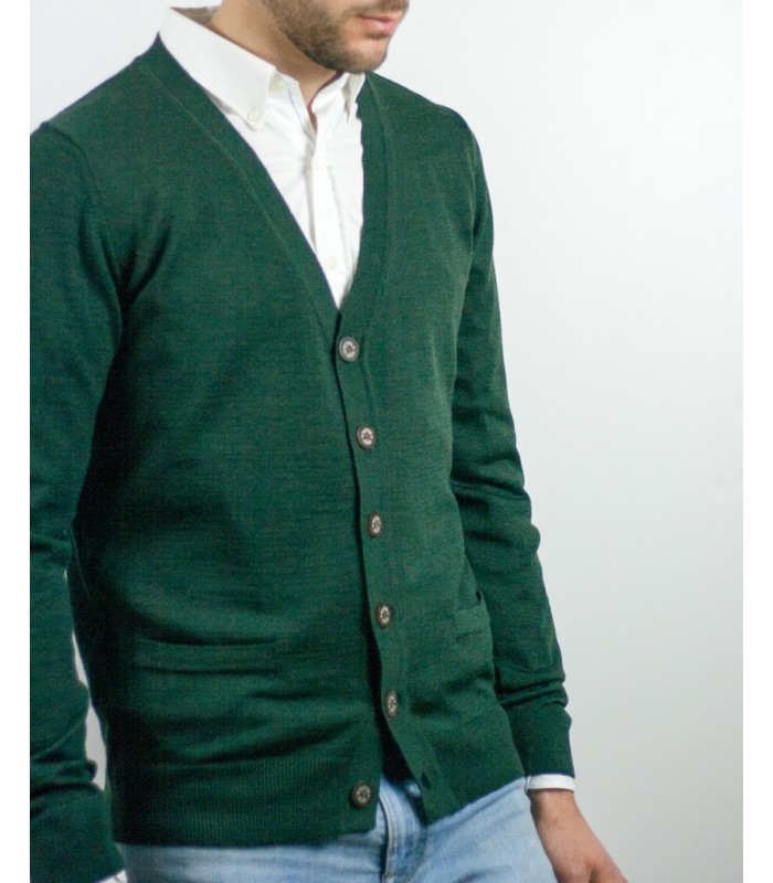 CHAQUETA CLASICA BOTONES MEZCLA DE LANA VERDE OSCURO
