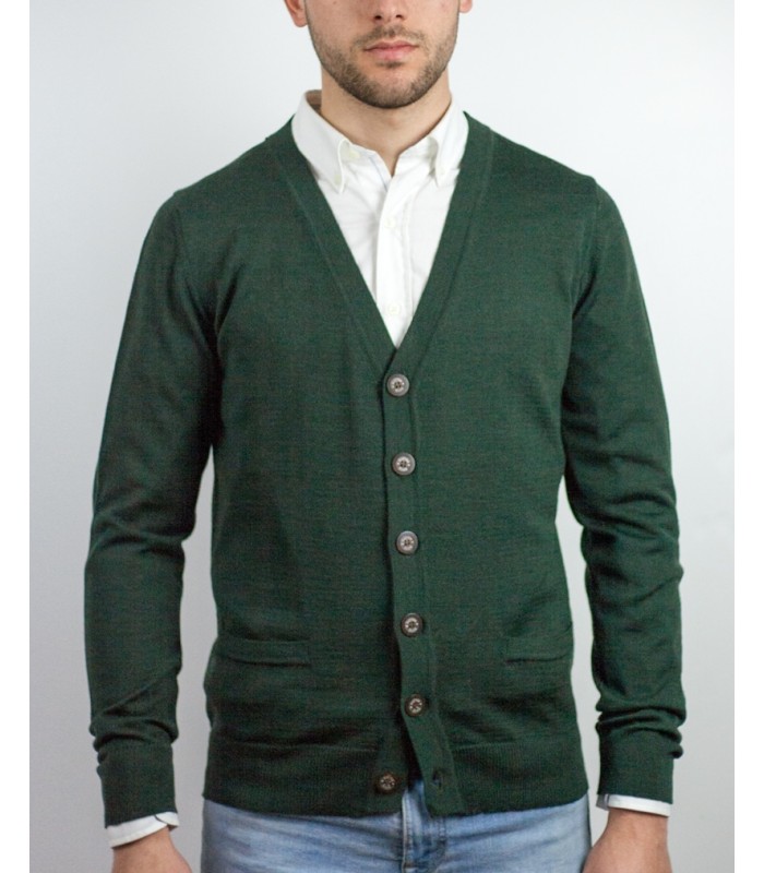 CHAQUETA CLASICA BOTONES MEZCLA DE LANA VERDE OSCURO