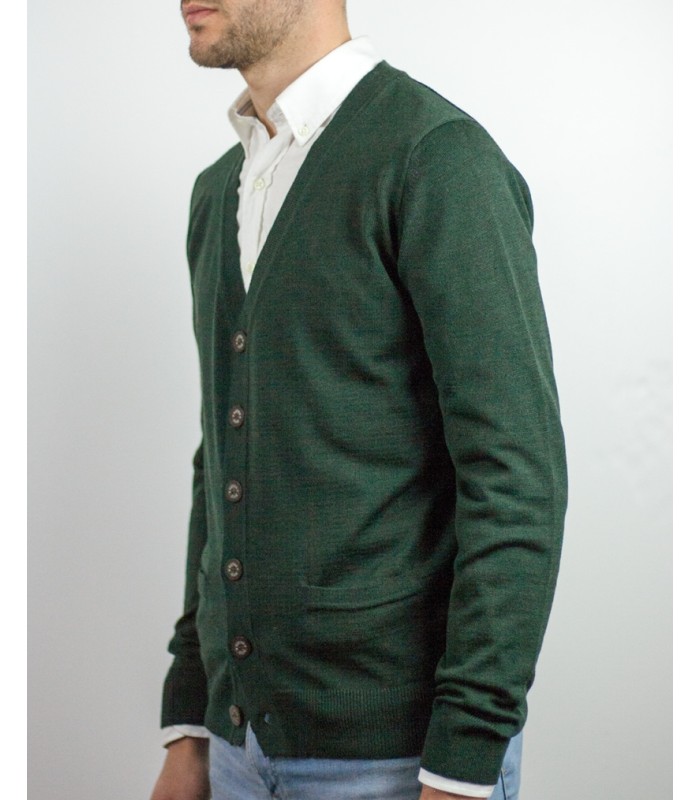 CHAQUETA CLASICA BOTONES MEZCLA DE LANA VERDE OSCURO