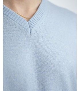 V-NECK 100% CASHMERE LIGHT BLUE