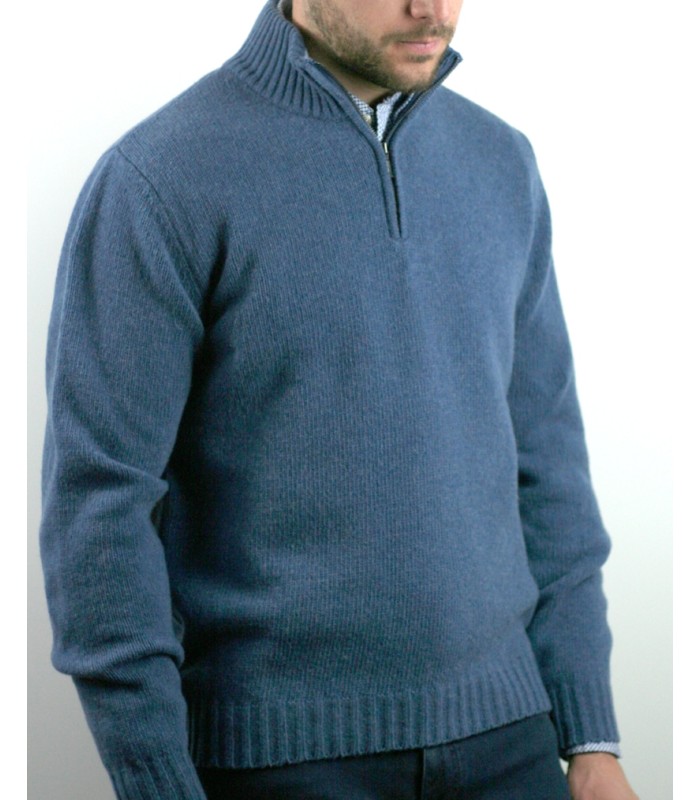 THICK ZIP SWEATER LAMBSWOOL BLEND INDIGO BLUE