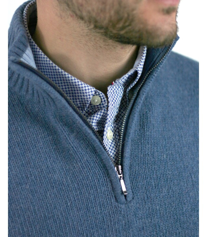THICK ZIP SWEATER LAMBSWOOL BLEND INDIGO BLUE