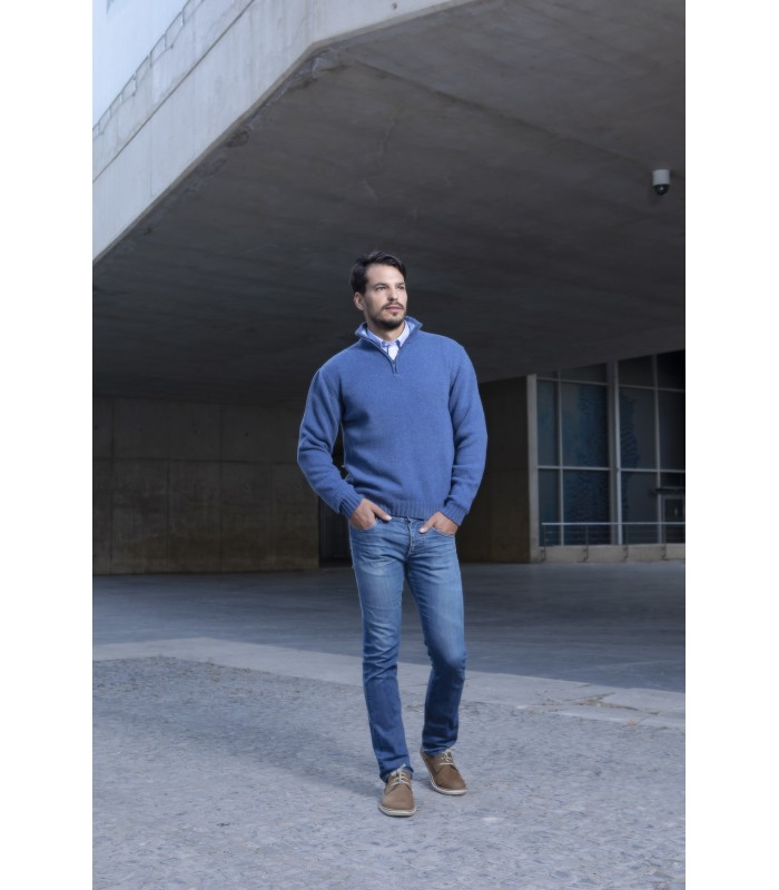 THICK ZIP SWEATER LAMBSWOOL BLEND INDIGO BLUE