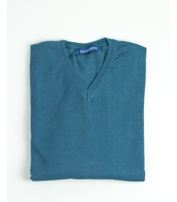 V-NECK SWEATER ORGANIC COTTON INDIGO BLUE
