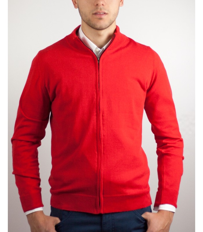 CHAQUETA CREMALLERA ALGODÓN ORGÁNICO ROJO