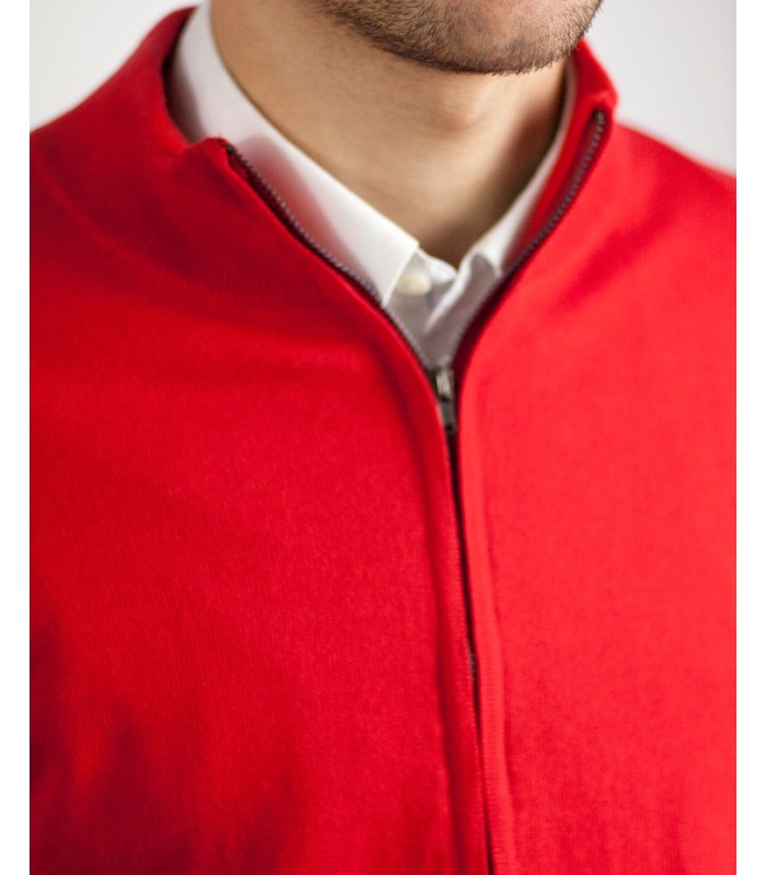 CHAQUETA CREMALLERA ALGODÓN ORGÁNICO ROJO