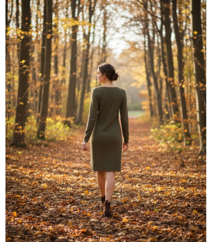 VESTIDO PICO CON CASHMERE VERDE OLIVA