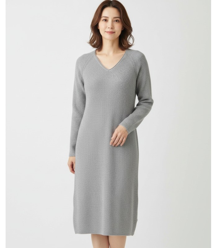 V-NECK DRESS WITH CASHMERE GREY