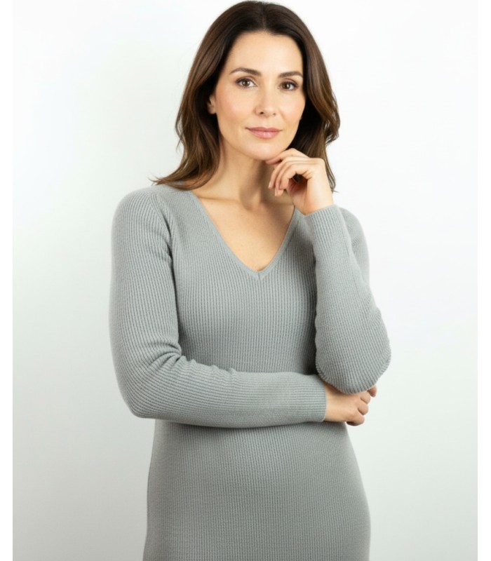 V-NECK DRESS WITH CASHMERE GREY