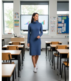 TURTLENECK DRESS WITH CASHMERE BLUE