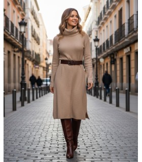 TURTLENECK DRESS WITH CASHMERE BEIGE