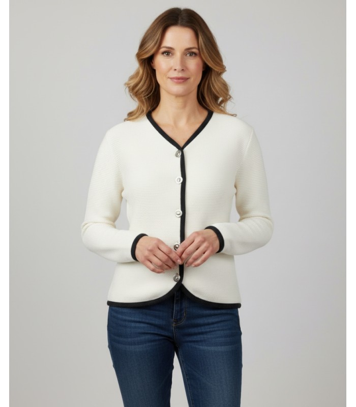 CARDIGAN LINKS BLANCO CON CONTRASTES