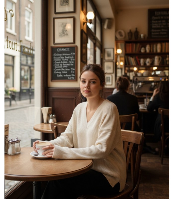 PURL KNIT V-NECK SWEATER WHITE