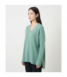 PURL KNIT V-NECK SWEATER GREEN
