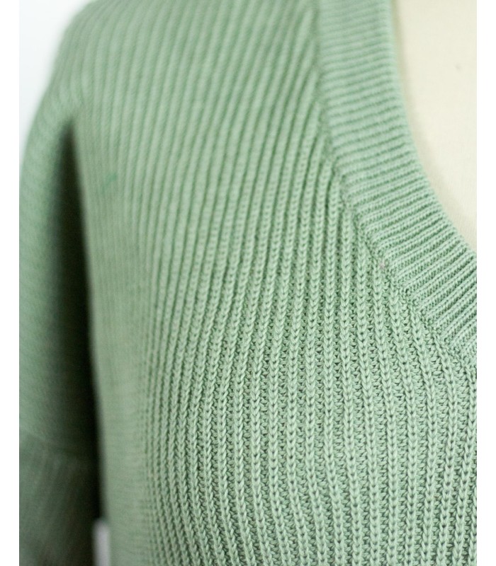 PURL KNIT V-NECK SWEATER GREEN